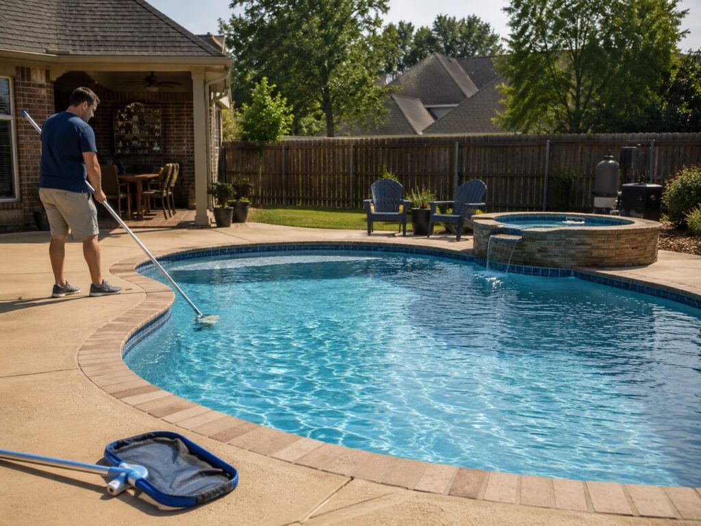 Residential pool in Canton, Mississippi with a local pool cleaning and maintenance company