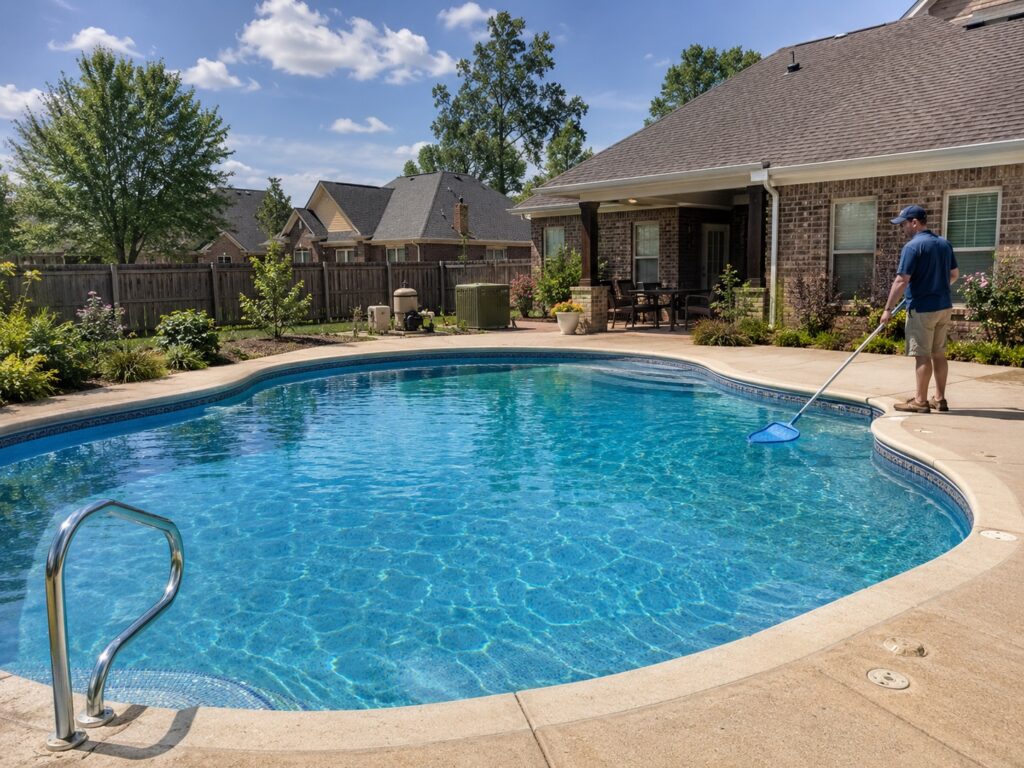 Clean residential swimming pool in Madison, Mississippi with a local pool service company
