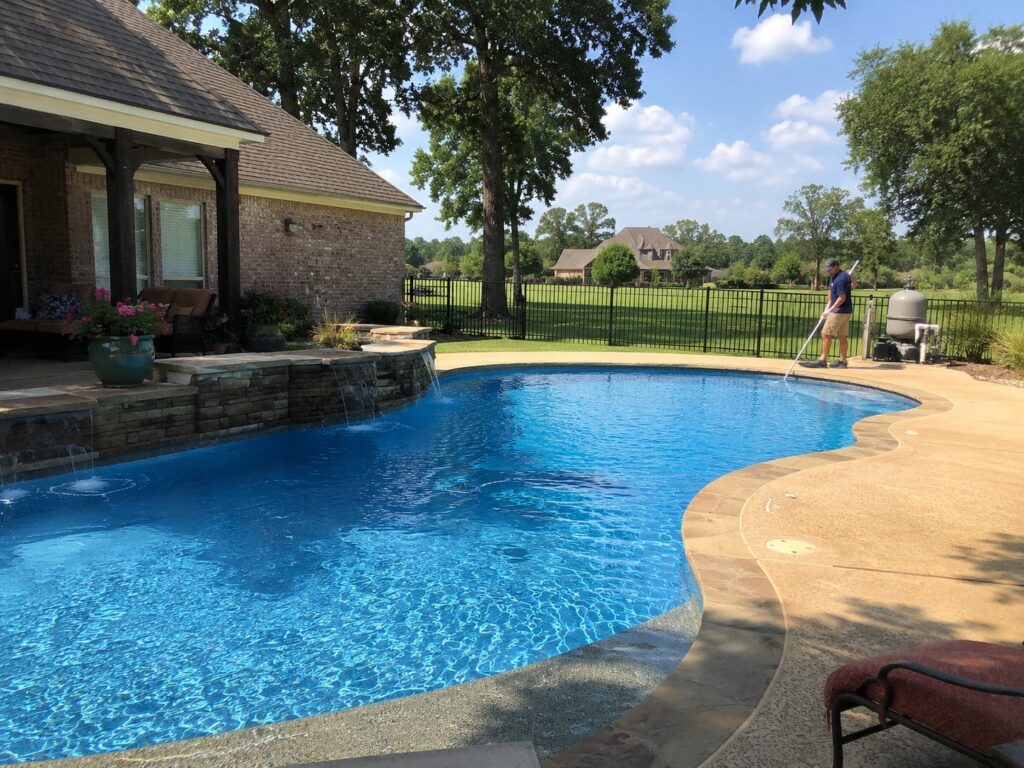 Residential swimming pool in Ridgeland, Mississippi for a local pool maintenance and service com[pany